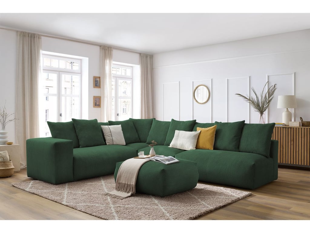Produit similaire: Canapé d'angle fixe modulable VOLTAIRE avec 2 chauffeuses 2 places, 1 angle, 1 chauffeuse 1 place et 1 pouf vert angle gauche BOBOCHIC 7 places