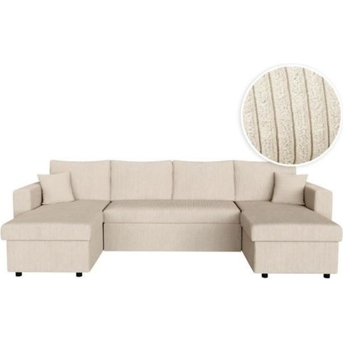 Produit similaire: Canapé panoramique 6 places MARIA convertible avec 2 coffres en velours côtelé - Beige - L295 x P146 x H81cm - LOUNGITUDE
