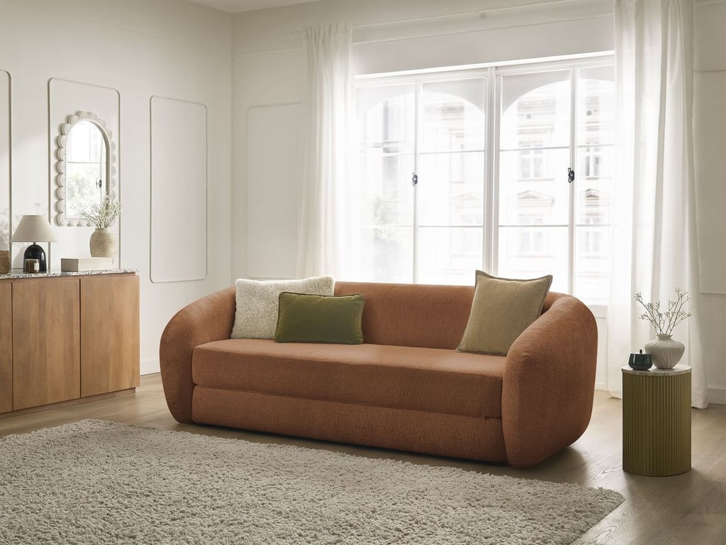 Produit similaire: Canapé droit convertible déplimousse NEYO tissu texturé orange BOBOCHIC 3 places