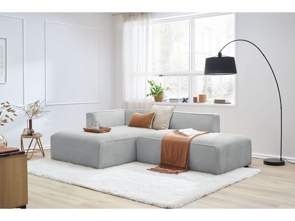 Produit similaire: Canapé d'angle fixe MEGEVE tissu velours côtelé gris clair angle gauche BOBOCHIC 4 places