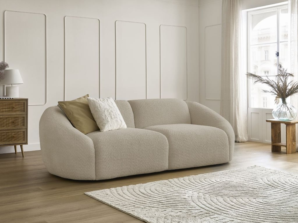 Produit similaire: Canapé droit fixe 3 places TINA tissu bouclette beige BOBOCHIC