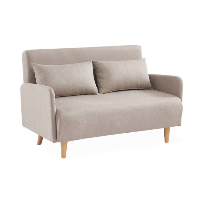 Produit similaire: Canapé convertible en tissu - Panam - 2 places scandinave. pieds bois clair. beige. banquette. dossier inclinable