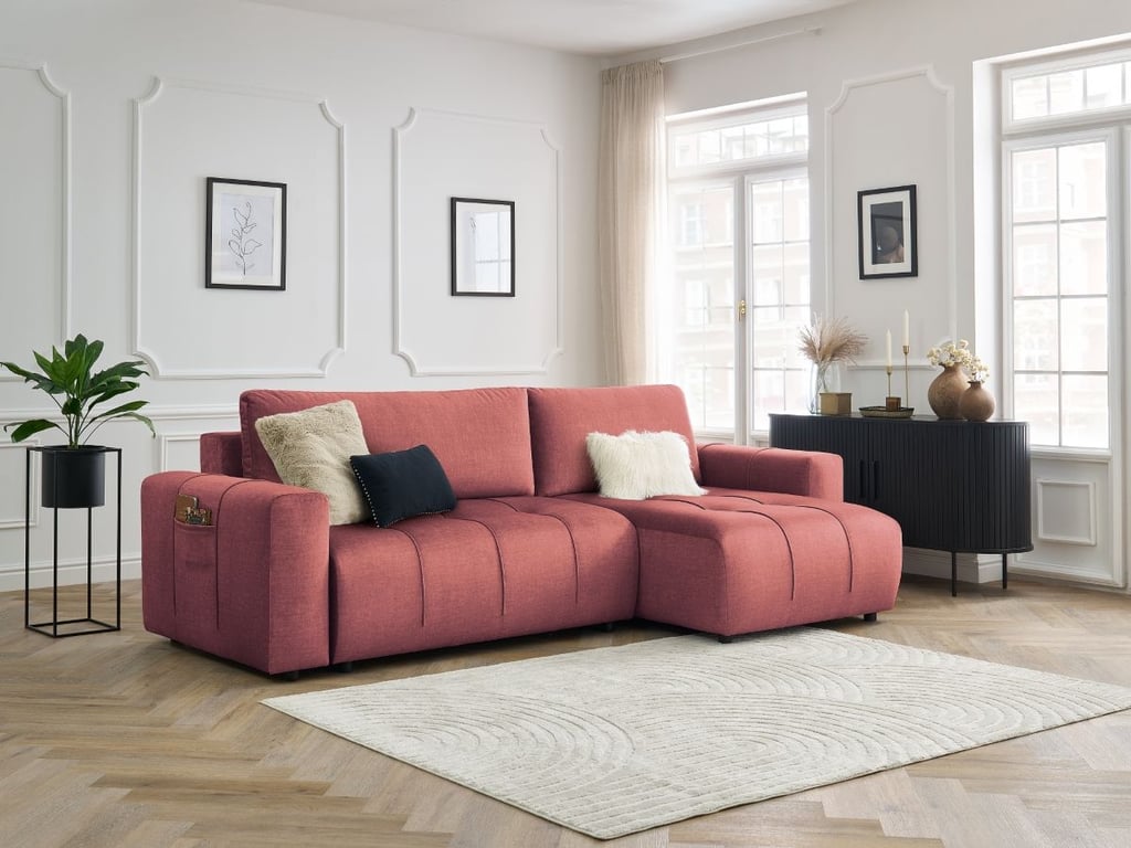 Produit similaire: Canapé d'angle réversible convertible coffre ARSENE tissu velours orange BOBOCHIC 3 places