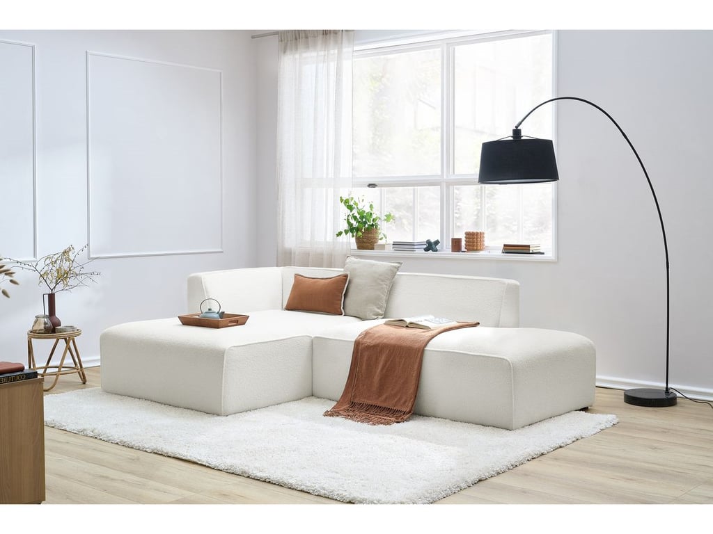 Produit similaire: Canapé d'angle fixe MEGEVE tissu bouclette blanc angle gauche BOBOCHIC 4 places