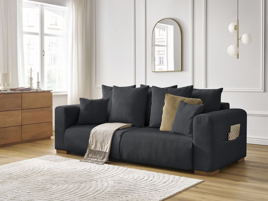 Produit similaire: Canapé droit fixe 3 places SIDONIE velours côtelé noir BOBOCHIC