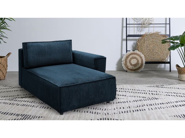 Nihad méridienne avec accoudoir pour canapé modulable 1 place velours côtelé bleu foncé angle droit