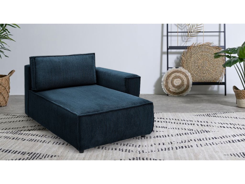 Méridienne avec accoudoir pour canapé modulable NIHAD tissu velours côtelé bleu foncé  angle droit BOBOCHIC 1 places