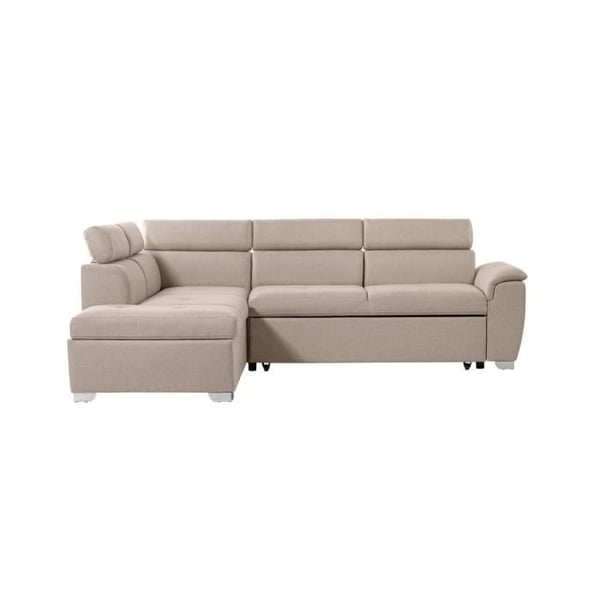 Canapé d'angle gauche convertible PAOLA 4 places avec coffre en tissu - Beige - L261 x P198 x H80cm - LOUNGITUDE