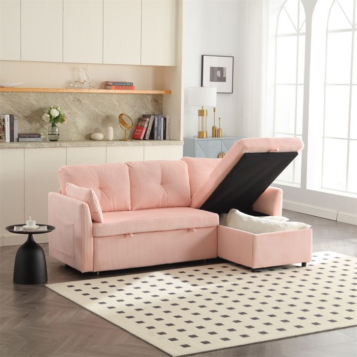 Produit similaire: Canapé d'angle Convertible Réversible 3 Places avec sièges de Rangement et Poches accoudoirs - Forme des Rayures - Velours - Rose