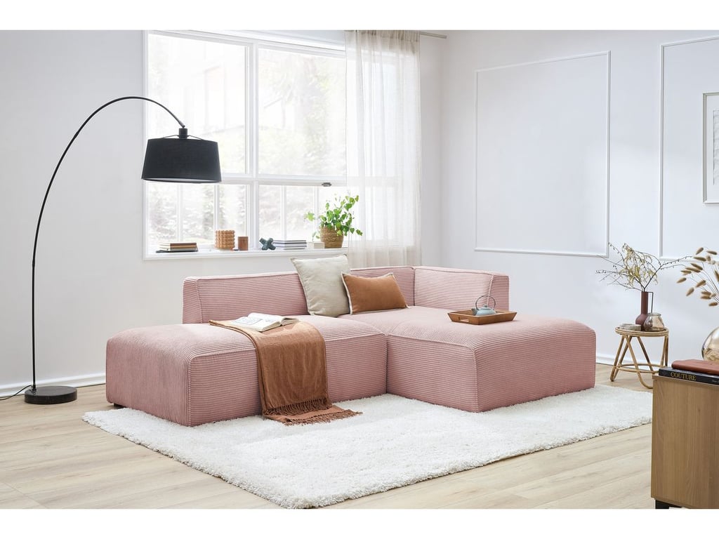 Produit similaire: Canapé d'angle fixe MEGEVE tissu velours côtelé rose angle droit BOBOCHIC 4 places