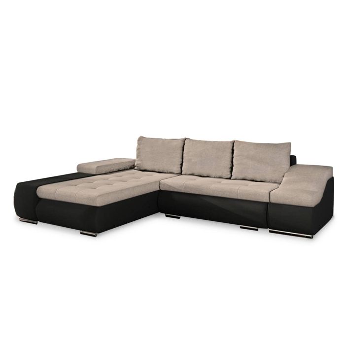 Produit similaire: LOHAN - Canapé d’angle convertible coffre de rangement en tissu beige et simili noir – Angle Gauche
