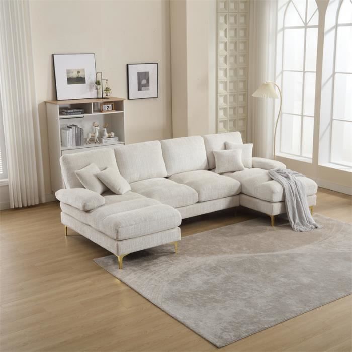 Produit similaire: Canapé d'angle - Non spécifié - U - 4 places - Tissu chenille - Beige