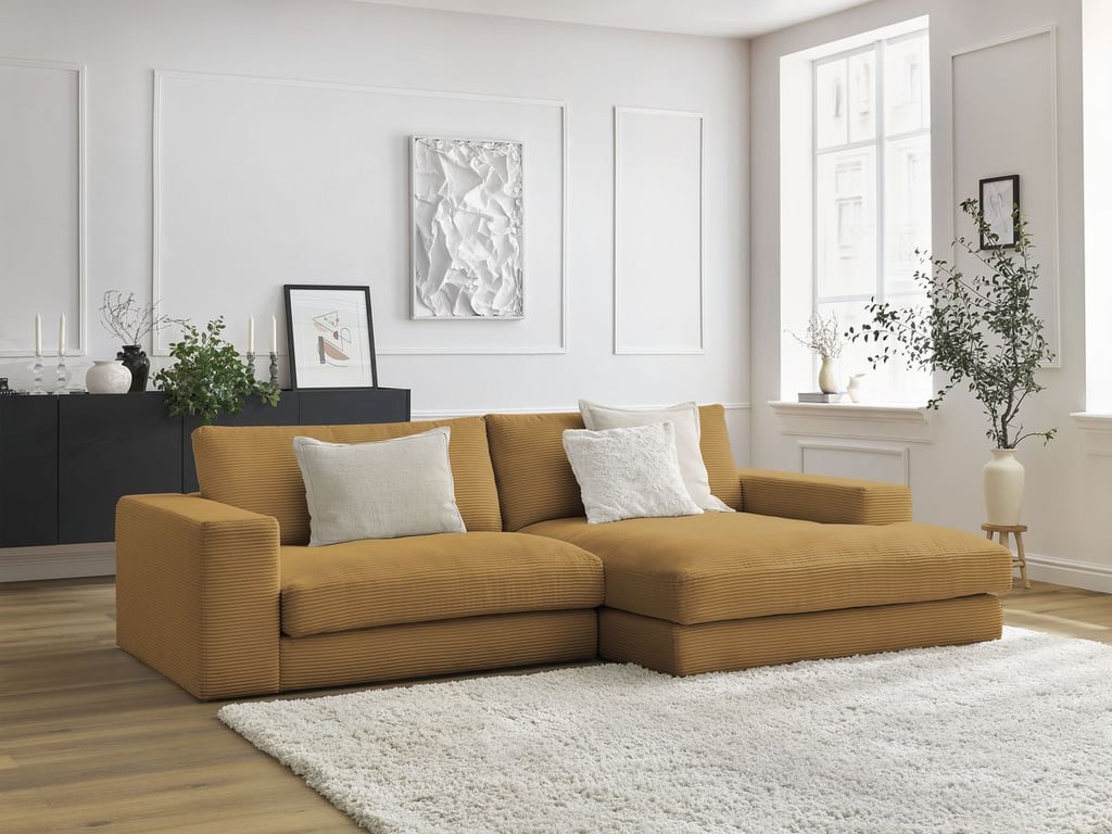 Produit similaire: Canapé d'angle fixe compact LEONARD velours côtelé jaune angle droit BOBOCHIC 4 places