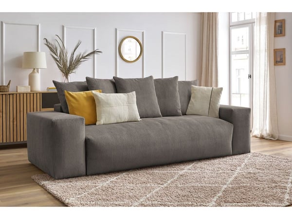 Voltaire canapé droit convertible coffre 3 places velours côtelé taupe