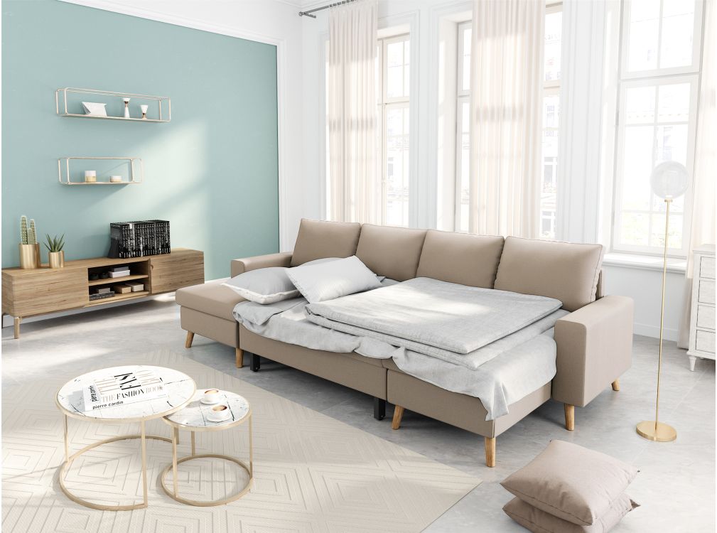 Canapé d'angle panoramique 6 places MARIA SCANDINAVE convertible en tissu déperlant - Vue supplémentaire 1