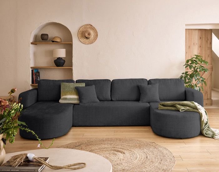 Produit similaire: Miro - canapé panoramique en U 7 places - convertible avec coffre - en velours texturé - Gris Anthracite