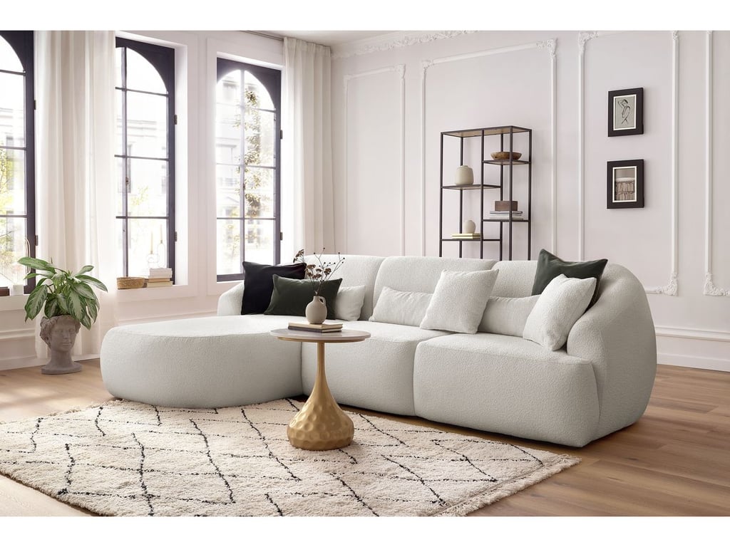 Produit similaire: Canapé d'angle fixe ALESIA tissu bouclette blanc angle gauche BOBOCHIC 3 places