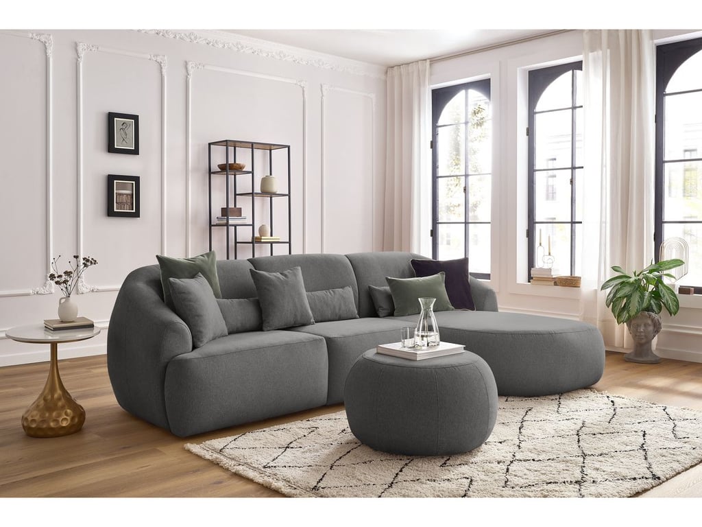 Produit similaire: Canapé d'angle fixe ALESIA avec pouf tissu chiné gris foncé angle droit BOBOCHIC 4 places