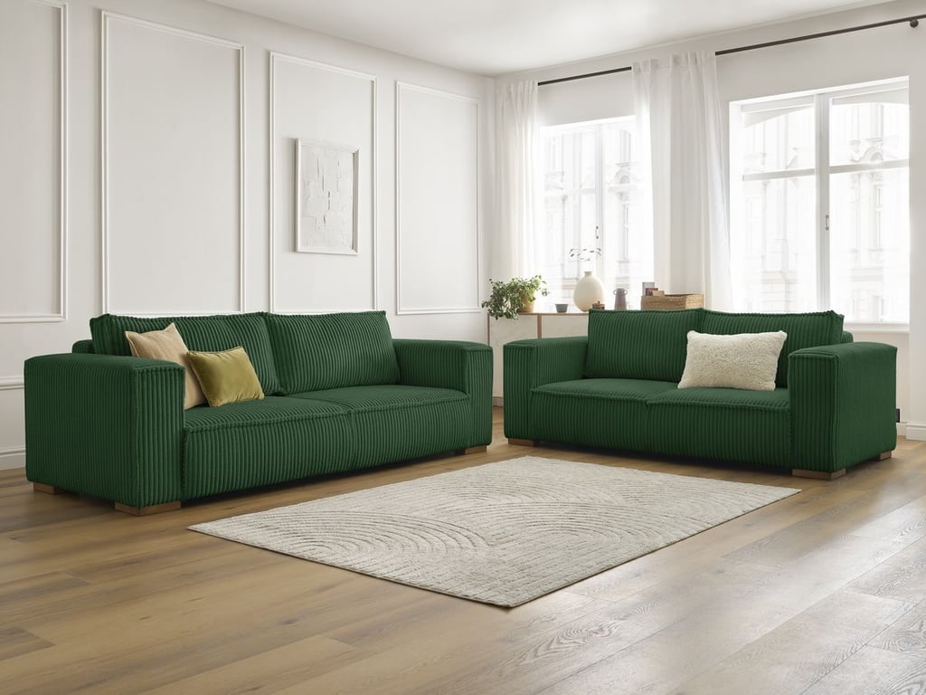 Produit similaire: Ensemble canapé droit fixe 3 + 2 places CHELSEA gros côtelé doux vert BOBOCHIC