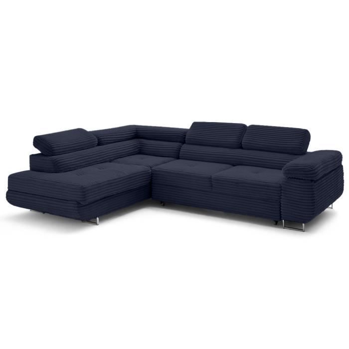 Produit similaire: Zaria - canapé d'angle gauche 5 places convertible avec coffre et têtières en velours côtelé grosses côtes - Bleu
