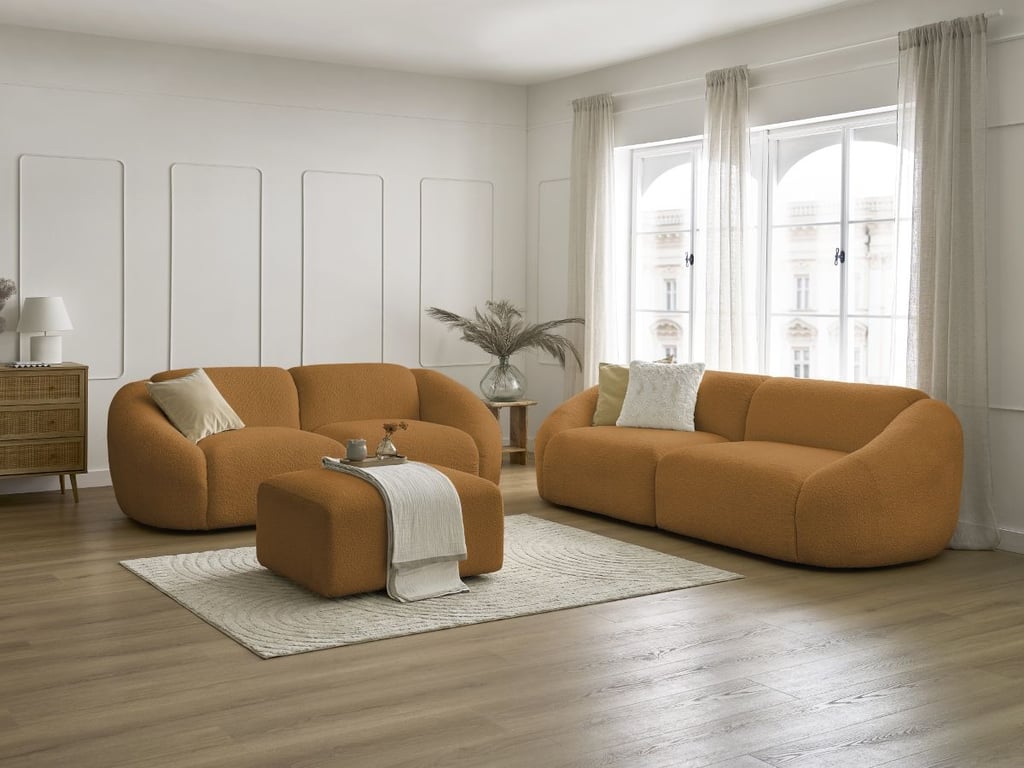 Produit similaire: Ensemble canapé droit fixe 3 + 2 places TINA tissu bouclette avec pouf jaune BOBOCHIC