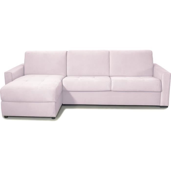 Produit similaire: Canapé d'angle convertible réversible 5 places en velours rose pâle - ouverture express - Paloma