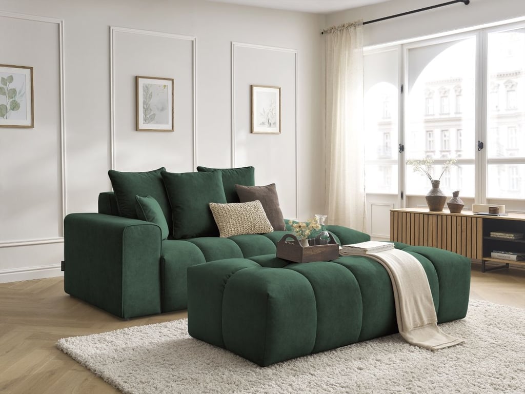Produit similaire: Canapé droit fixe MONT-BLANC velours avec pouf vert accoudoir gauche BOBOCHIC 5 places