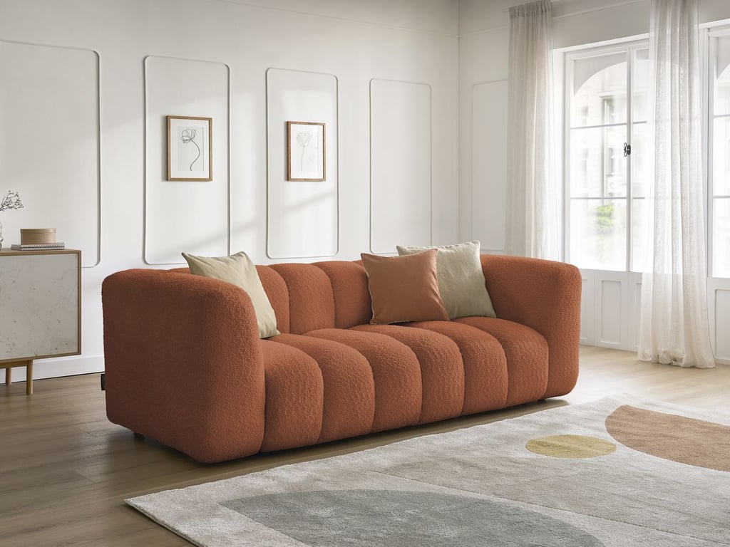 Produit similaire: Canapé droit fixe 3 places TALIA tissu bouclette orange BOBOCHIC