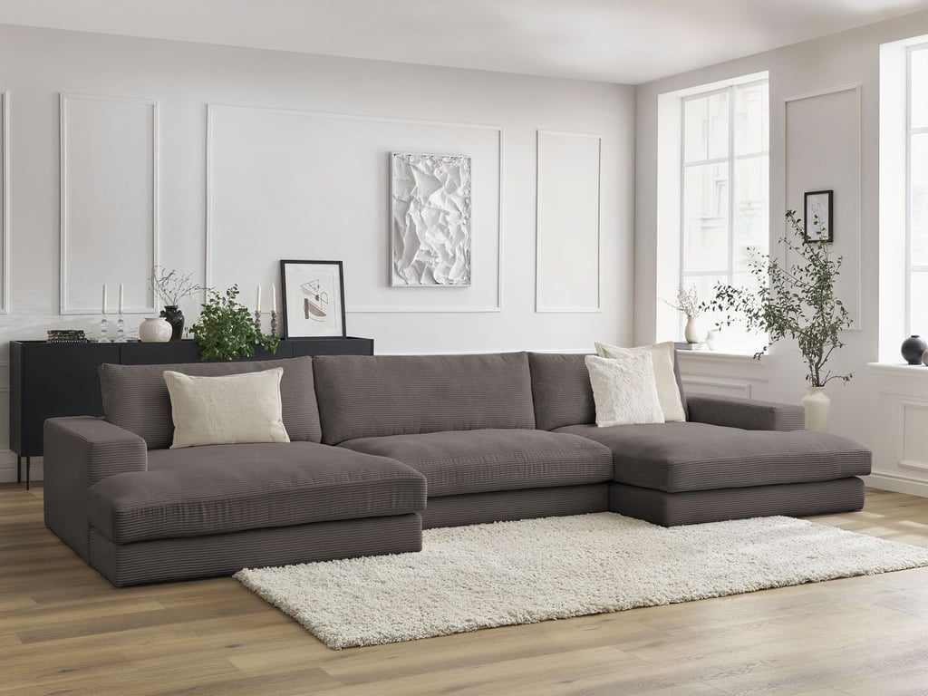 Produit similaire: Canapé panoramique fixe compact LEONARD velours côtelé marron BOBOCHIC 4 places