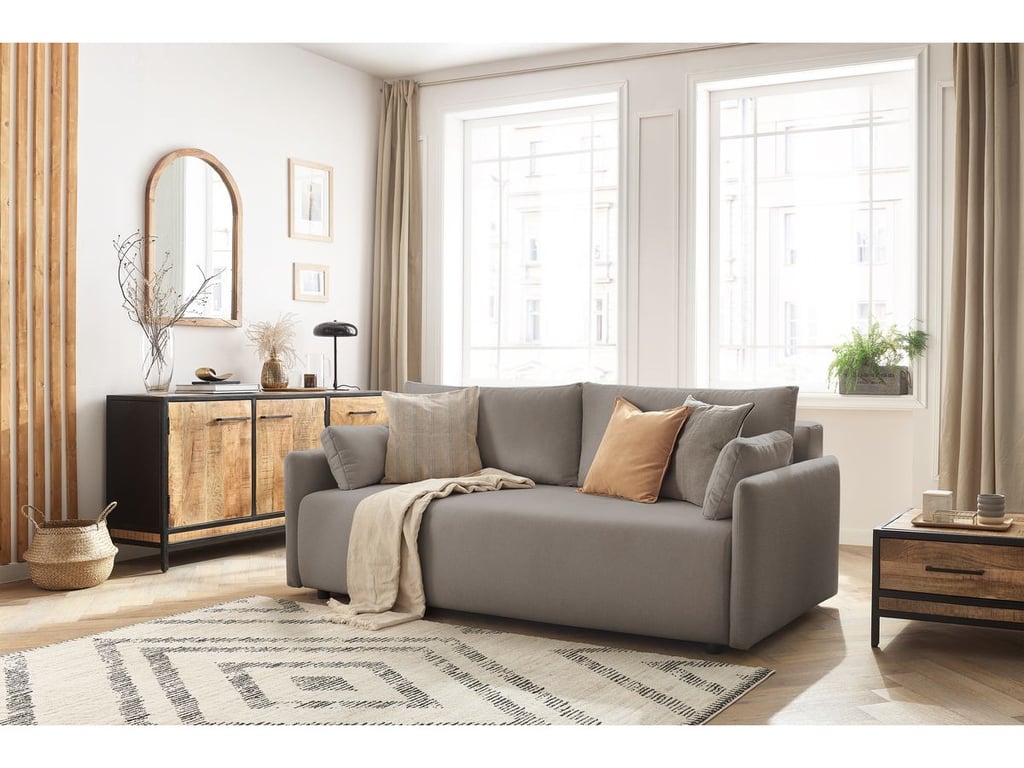 Produit similaire: Canapé droit convertible coffre MARCEL tissu lisse taupe BOBOCHIC 3 places