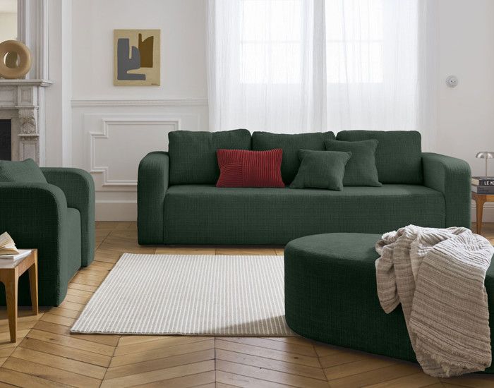 Produit similaire: Miro - canapé droit 3 places - convertible avec coffre - en velours texturé - Vert