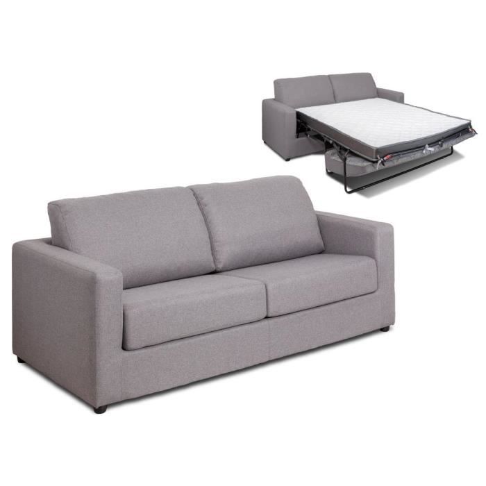 Canapé convertible express 3 places en tissu gris DONETO - VENTE-UNIQUE