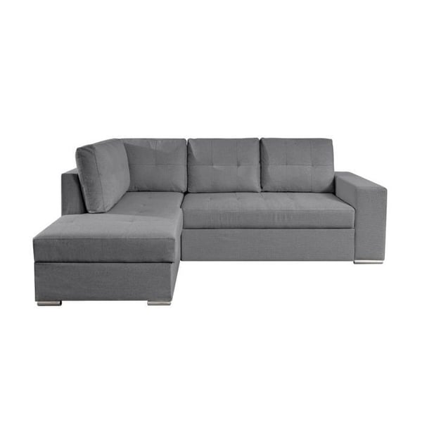 Canapé d'angle gauche 3 places convertible ADEN avec coffre en tissu - Gris - L246 x P174 x H96cm - LOUNGITUDE