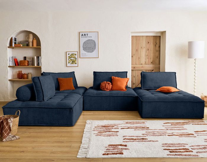 Produit similaire: Marisol - canapé panoramique modulable 7 places - velours texturé - Bleu