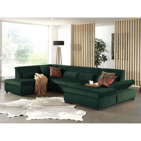 Vermont - Canapé d'angle gauche XXL 7 places velours vert