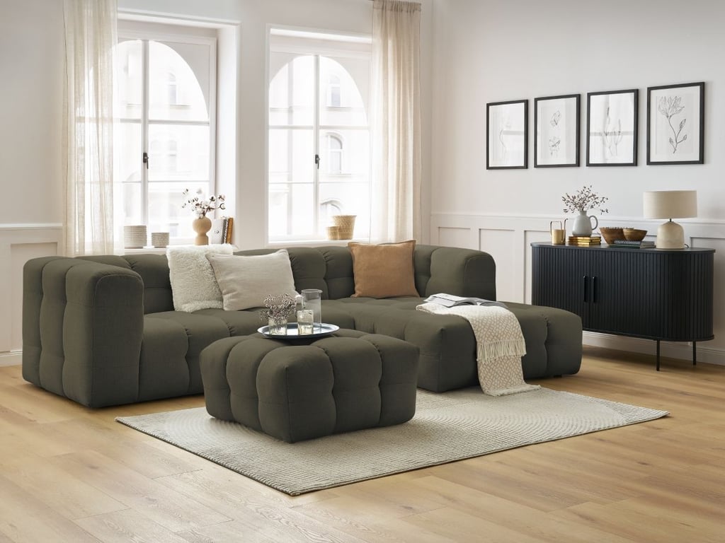 Produit similaire: Canapé d'angle fixe CLOUD avec pouf vert angle droit BOBOCHIC 3 places