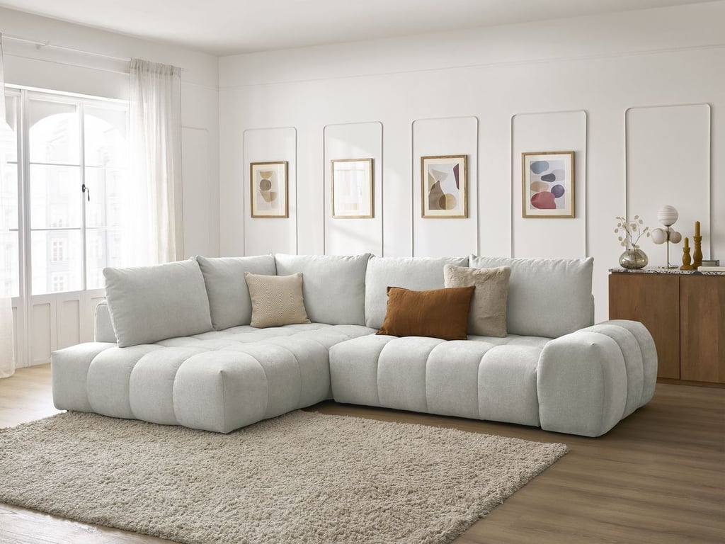 Produit similaire: Canapé d'angle L convertible coffre EVEREST tissu texturé gris clair angle gauche BOBOCHIC 3 places