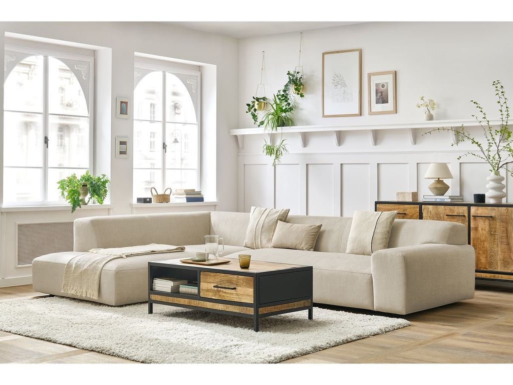 Produit similaire: Canapé d'angle fixe LAVENA tissu velours beige angle gauche BOBOCHIC 4 places