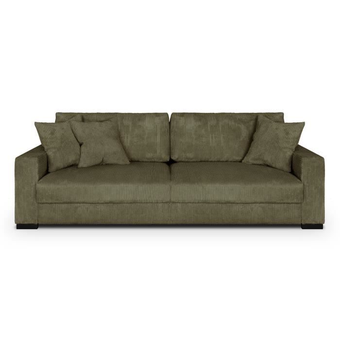 Produit similaire: Canapé convertible 3 places en velours côtelé vert kaki avec coffre de rangement - Robin
