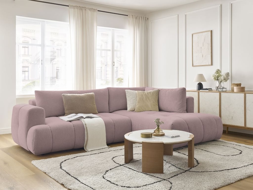 Produit similaire: Canapé d'angle L convertible FUJI tissu lisse rose angle droit BOBOCHIC 4 places