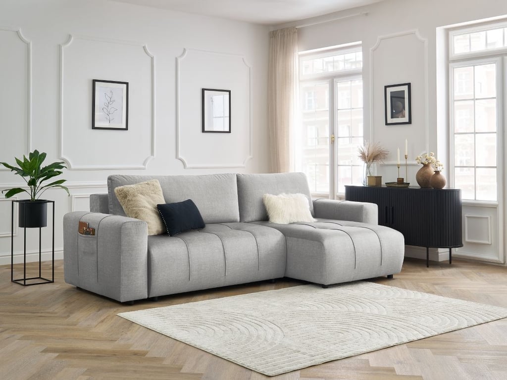 Produit similaire: Canapé d'angle réversible convertible coffre ARSENE tissu velours gris clair BOBOCHIC 3 places