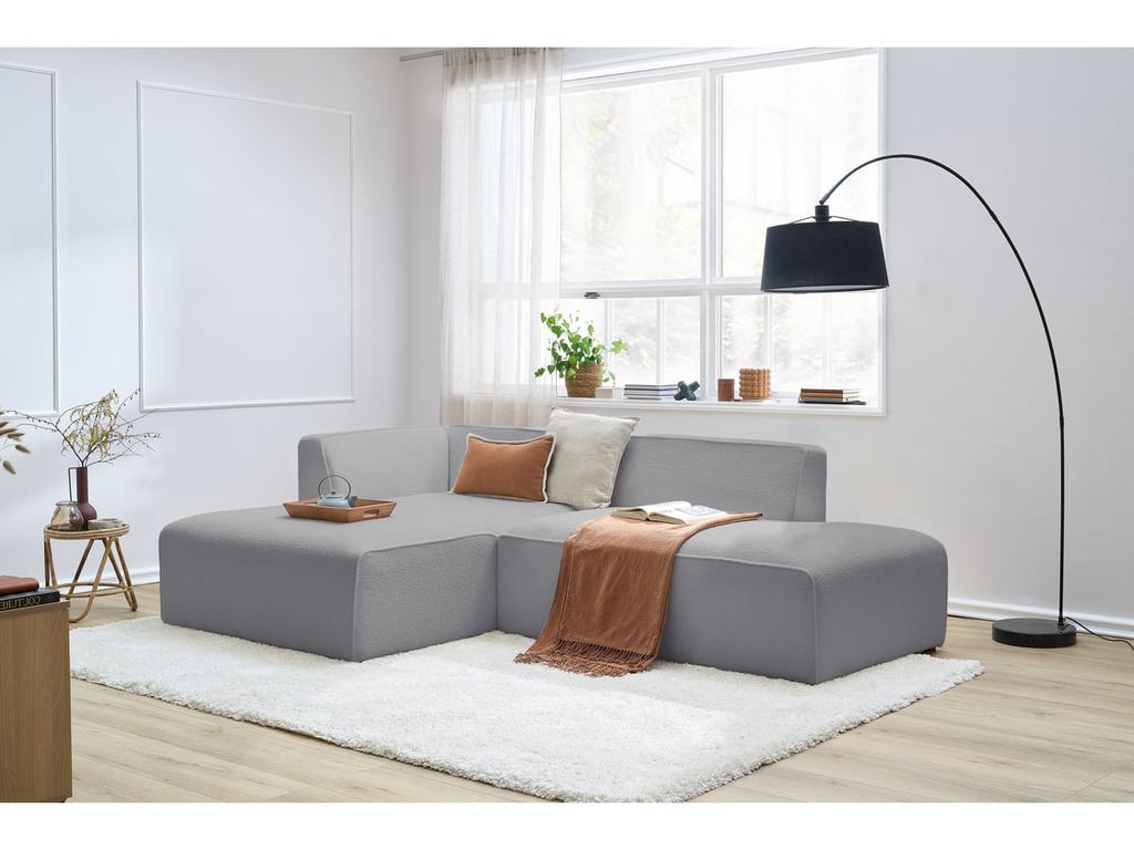 Produit similaire: Canapé d'angle fixe MEGEVE tissu bouclette gris clair angle gauche BOBOCHIC 4 places