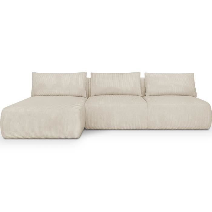 Canapé d'angle convertible 4 places - HOMIFAB - Jasper gauche VC - Velours côtelé - Beige - Vue supplémentaire 1