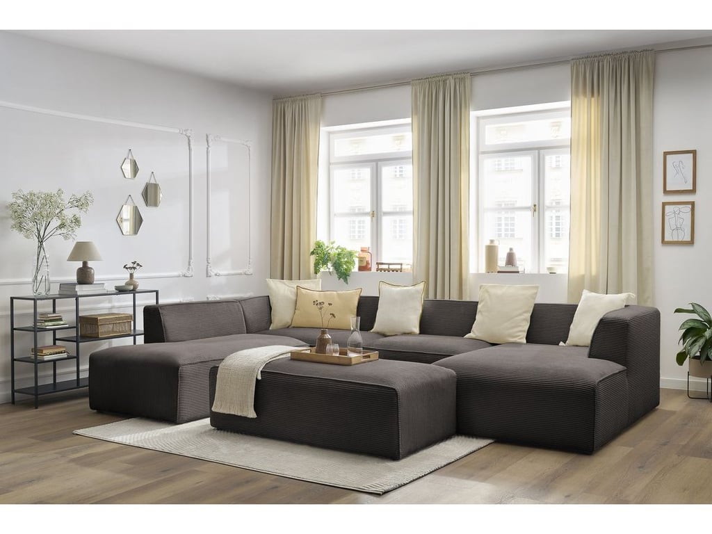 Produit similaire: Canapé panoramique fixe MEGEVE avec pouf tissu velours côtelé marron angle droit BOBOCHIC 6 places