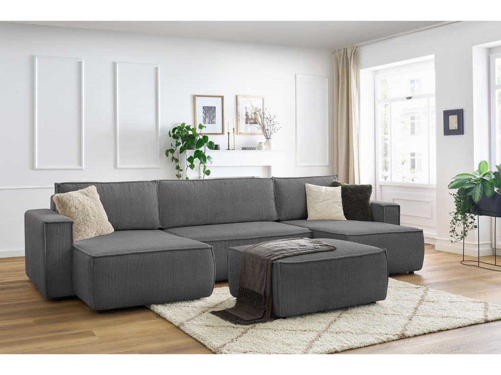 Produit similaire: Canapé panoramique convertible coffre NIHAD velours côtelé avec pouf gris foncé panoramique BOBOCHIC 7 places