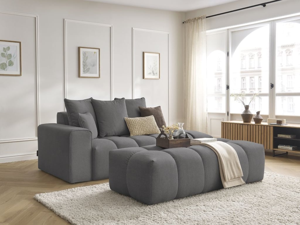Produit similaire: Canapé droit fixe MONT-BLANC tissu chiné avec pouf gris foncé accoudoir gauche BOBOCHIC 5 places
