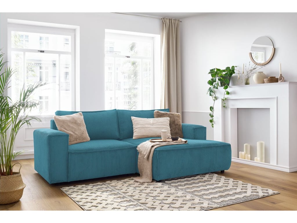 Produit similaire: Canapé d'angle fixe compact NIHAD velours côtelé bleu foncé angle droit BOBOCHIC 3 places