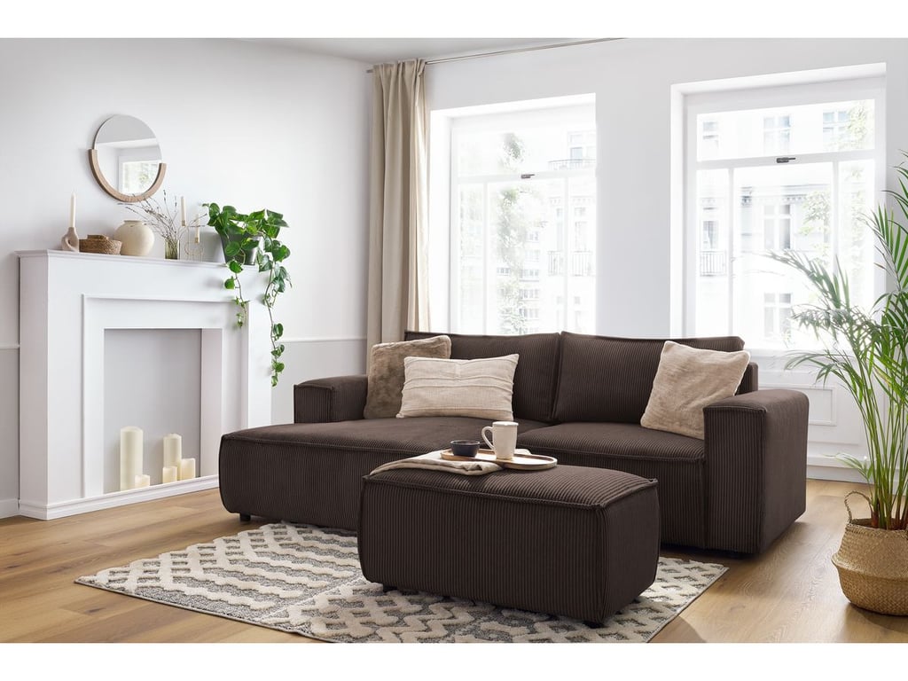 Produit similaire: Canapé d'angle fixe compact NIHAD velours côtelé avec pouf marron angle gauche BOBOCHIC 3 places