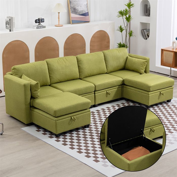 Produit similaire: Canapé 6 places Moderne en forme de U ou L avec espace de rangement,accoudoirs pliables,canapé-lit en lin pour le salon,Vert