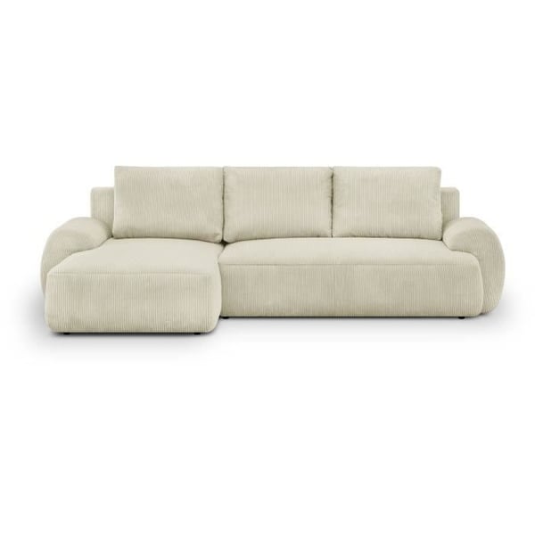 Canapé d'angle gauche convertible 4/5 places MILO - Velours côtelés beige - Coffre de rangement - L 264 x H 84 x P 99/145 cm